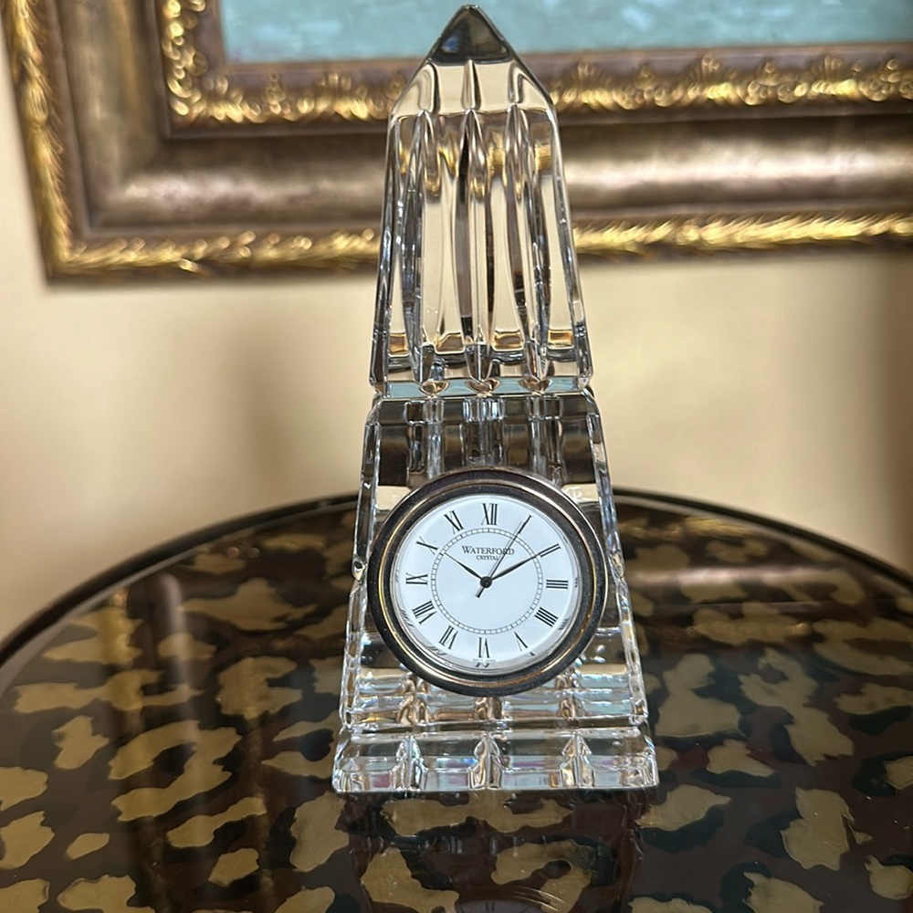 Obelisk shaped Waterford, crystal clock